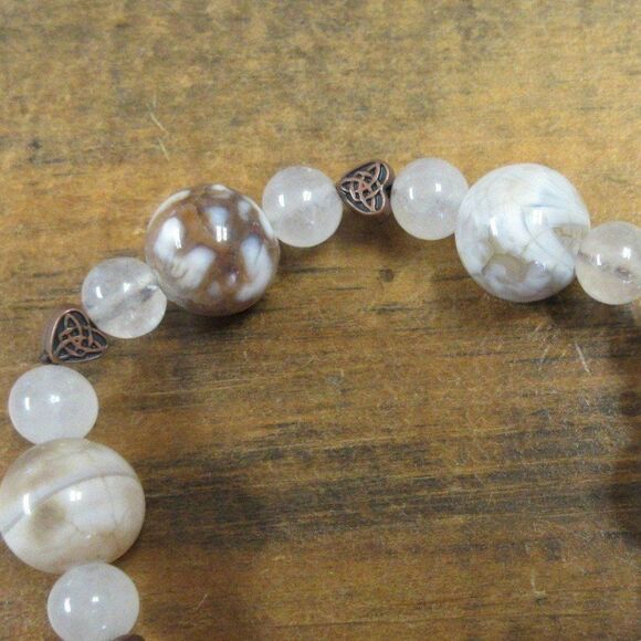 MERRISOTA JEWELRY Agate White Quartzite Stretch Bracelet Size 7" Gemstones NEW - Picture 4 of 6